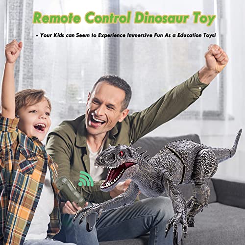 Nikodocr Rc Dinosaur Toy - 8 Channels, Mist & Light, Rechargeable Battery, Grey (Kids Boys Girls) #TOP6