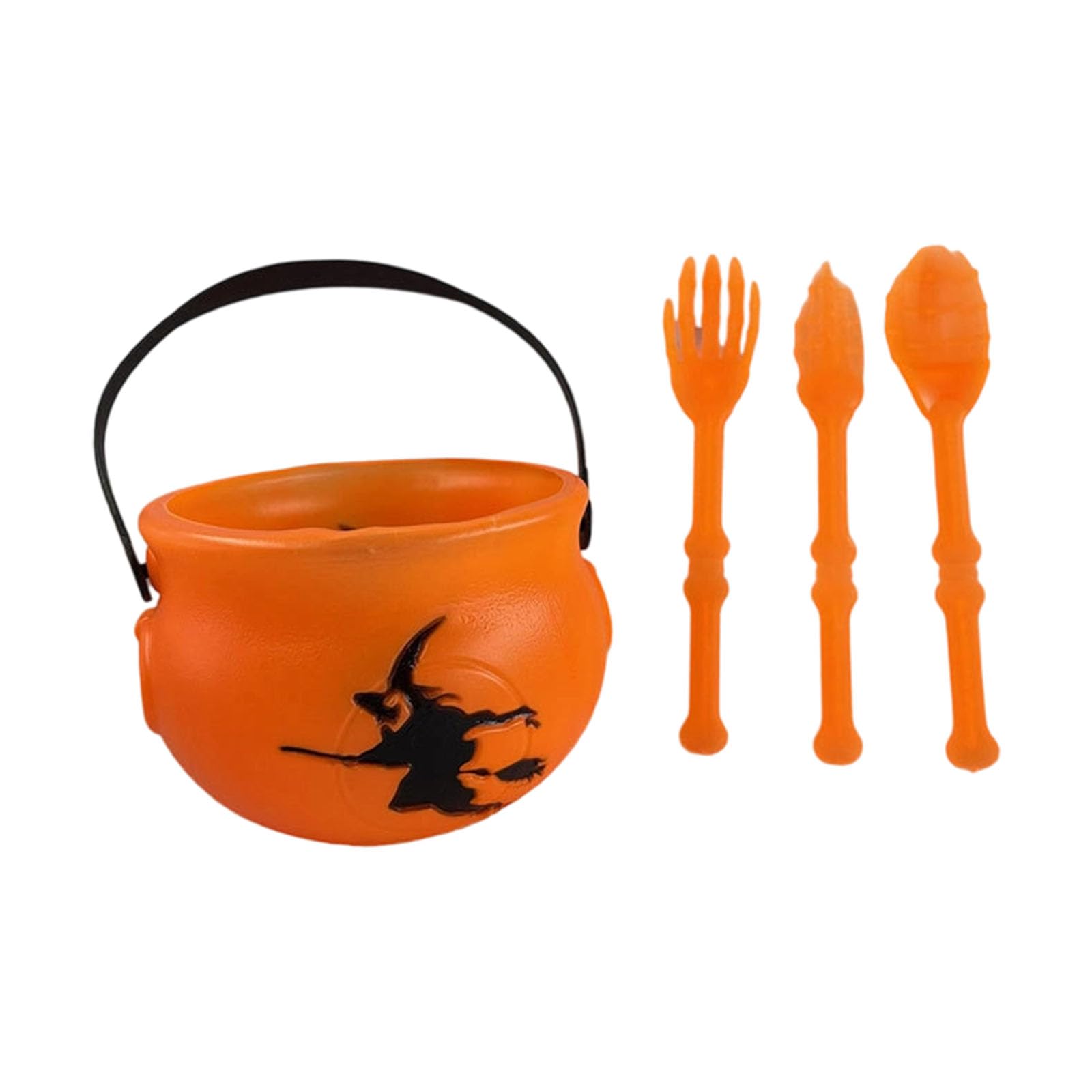 Halloween Candy Bucket with Handle Multipurpose Witch Cauldron Treat and Tableware Set for Holiday Decoration Halloween Candy Bucket