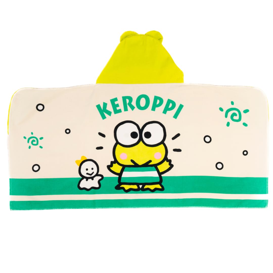 Sanrio Keroppi Kids Super Soft Bath/Pool/Beach Soft Cotton Terry Hooded Towel Wrap, 24 in x 50 in, (Officially Licensed Product) by Franco