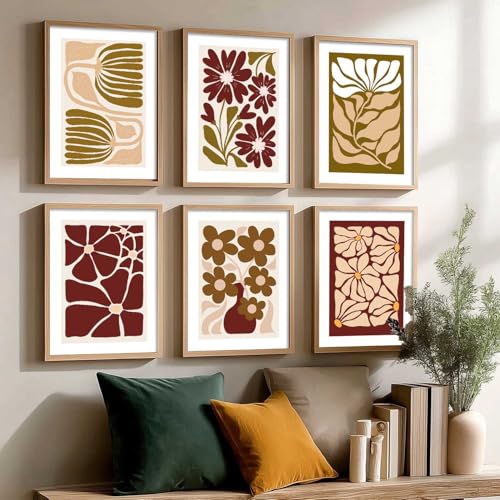 Image of kotart Abstract Floral Art Home Decoration Paintings With Frame For Living Room Bed Room Hotel Wall Decor Digital Reprint Set of 6 (13X17 inch)