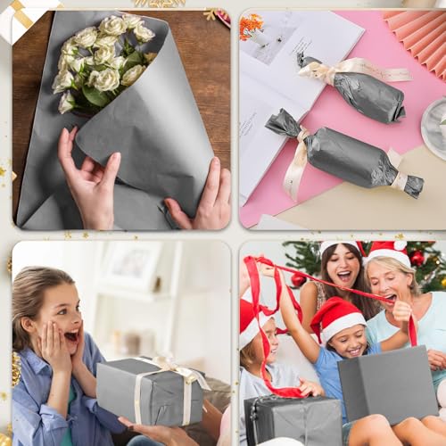 Image of Grey Tissue Paper for Gift Bags - 30 Sheets of Grey Wrapping Tissue Paper Bulk Packaging Paper for Weddings Birthday DIY Project Christmas Gift Wrapping Crafts Decor (14 x 20 Inch)