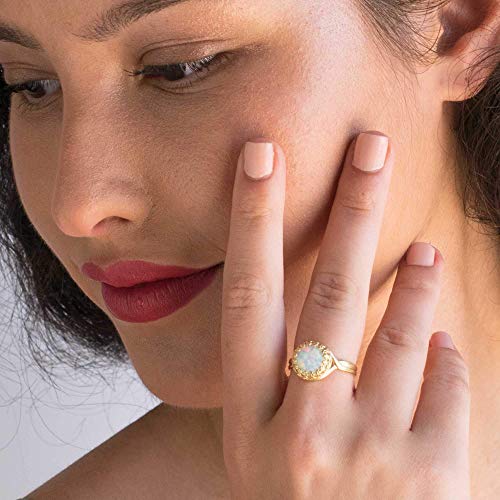 14K Gold Plated Over 925 Sterling Silver White Opal Ring - Vintage Style October Libra Birthstone White Gemstone Sizable Ring - Classic Handmade Jewelry Gift For Her - Adjustable Dainty Promise Ring #TOP2