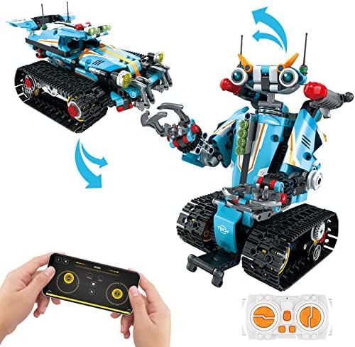 PANLOS Remote & APP Controlled Robot Building Toys, 2 in 1 Programmable Transforming Robotic Building Bricks Construction Vehicles Kit, STEM Projects Building Blocks Set for Kids Boys (701 Pieces)