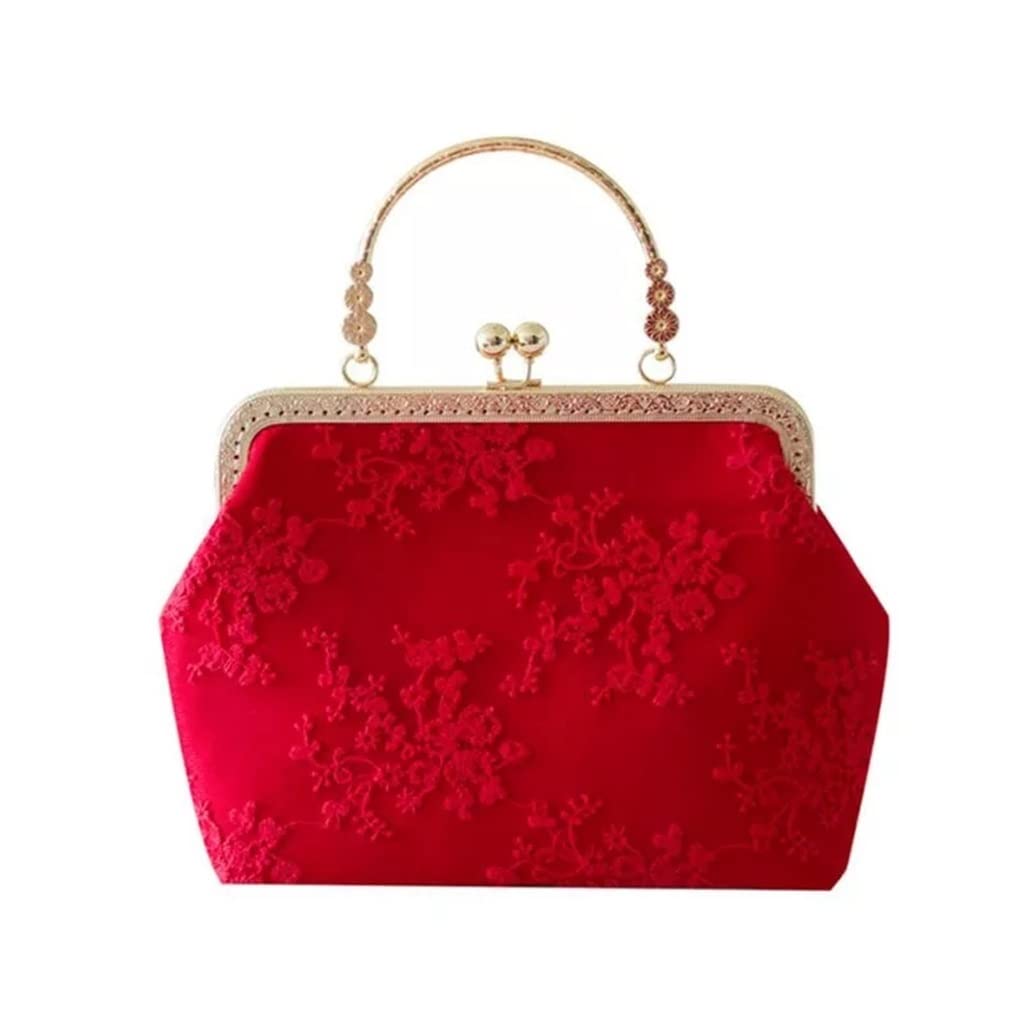 Sac à main vintage rouge JFDBGU aux finitions métalliques haut de gamme