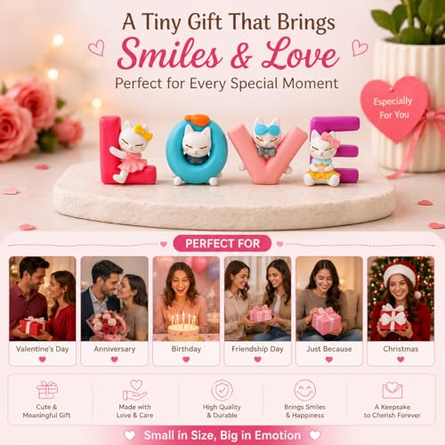 Image of 1 Set LOVE Letter Miniature Showpiece for Car Dashboard Desk Table Decor Cute Cat Couple Resin Figurine Romantic Gift for Girlfriend Boyfriend Anniversary Valentine Birthday Home Decoration