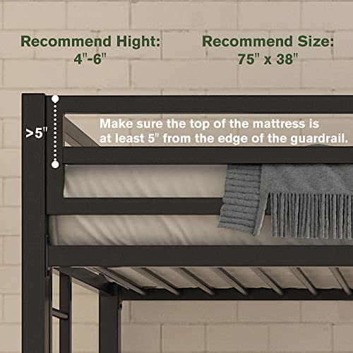 Imusee Loft Bed Frame For Juniors&Adults, Metal Loft Bed Twin Size With Safety Guardrail&Removable Ladder, Space-Saving, Noise Free, Matte Black #TOP5