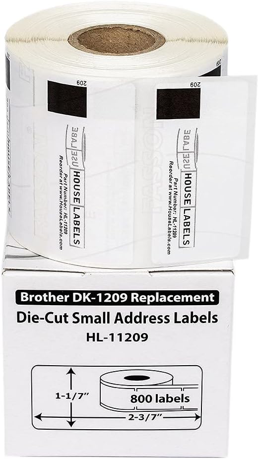 HOUSELABELS Compatible with DK-1209 Replacement Roll for Brother QL Label Printers; 800 Address Labels; 1-1/7" x 2-3/7" (29mm*62mm) - 13 Rolls