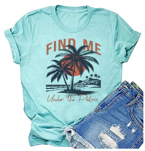 On Cruise Time - Camisetas de manga corta para mujer, diseño de palmeras y playa, para verano, playa, fiesta, vacaciones, etc, Azul-2, M