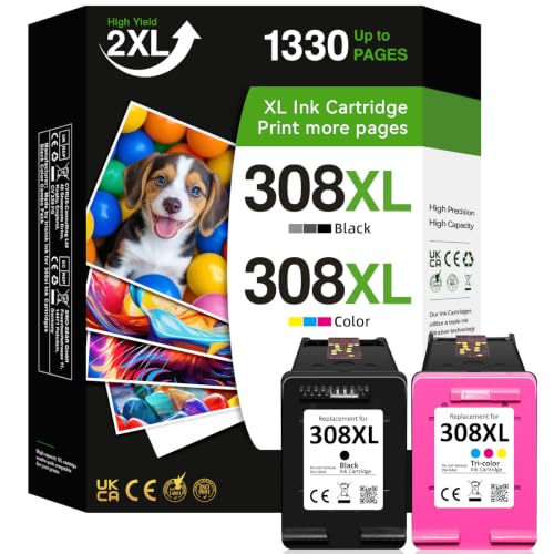 308XL Ink Cartridges High Yield Replacement for HP 308 Ink Cartridges Black and Colour 308XL Multipack for HP Envy 6120e 6132e 6100e 6110e 6122e 6130e 6520e 6530e 6532e DeskJet 2900 2910 2922