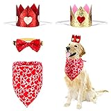 Valentine' Dog Pet Hearts Crown Headband Red Sequin Birthday Party Bowtie Collar Valentines Bandana Pet Triangle Heart Love Bib Scarf Set for Dog Cat Glitter Valentine's Day Supplies