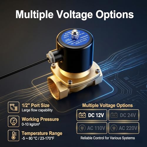 BAOMAIN 1/2 inch Brass Electric Solenoid Valve,DC 12V Normally Closed (NC),DN15 Direct Acting Pneumatic Valve for Water Air Gas,2W-160-15 by BAOMAIN - Image 6