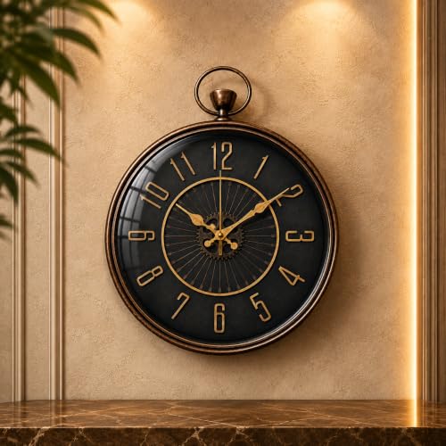 Image of ARMONIA Vintage Industrial Wall Clock 38 cm | Premium Acrylic Analog Clock | Dual Tone Antique Finish | Silent Quartz | Modern Home & Office Decor