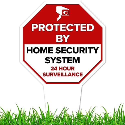 Image of Protected by Home Security System Sign, 7x13, Heavy Duty Integrated Ground Stakes, Indoor /Outdoor Use, Rust Free Aluminum Composite, Made in USA by My Sign center
