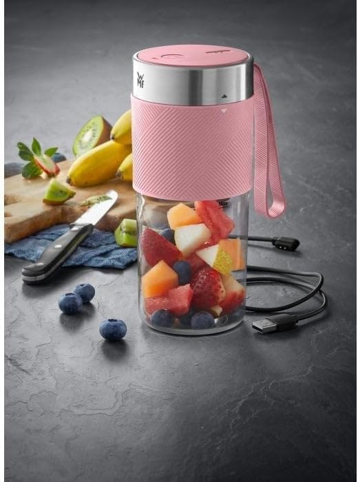 WMF Küchenminis Mix on the Go 300 ml, Mini Mixer to Go, USB Mixer Smoothie Maker, Rechargeable Personal Blender, Portable Mixer for Smoothies, Shakes, Pink