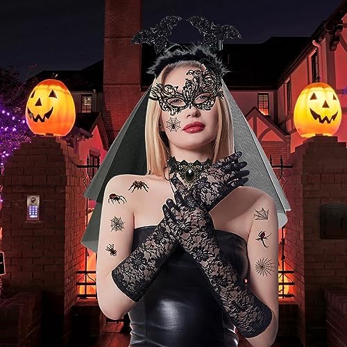 Steampunk Gothic Zubehör-Set – 5-teilig – Spitzenmaske, Handschuhe, Halskette & Mehr – Für Halloween