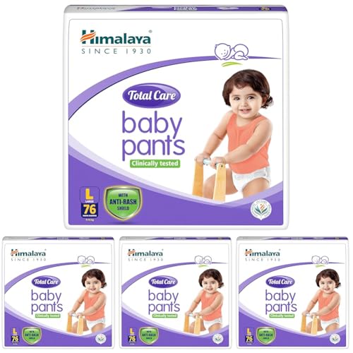 Image of Himalaya Total Care Baby Pants Diapers, Large 76 Count, Anti-Rash Shield, 9-14 kg, Rapid Absorption, Superior Comfort, Clinically tested (Pack of 4)