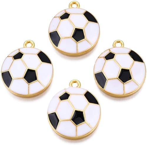 Miniatura 2 de LiQunSweet 100 dijes deportivos de fútbol blanco y negro para hacer joyas, llavero de bricolaje