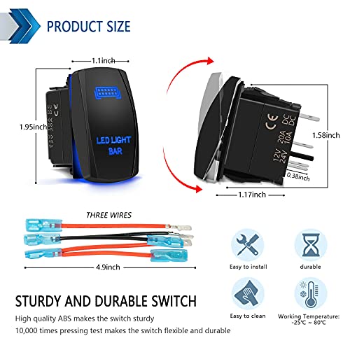 Blue Led Light Bar + Rear Lights Toggle Rocker Switches Compatible For Car Truck Atv Utv Polaris Ranger Rzr Turbo Can Am Commander Sxs 4X4 (Combo Package) #TOP5