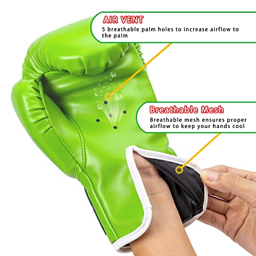 Pikzh Kids Boxing Gloves,Boxing Gloves For Kids 5-13 Years Boys Girls Boxing Training Gloves For Punching Bag Kickboxing Muay Thai Green #TOP2