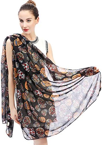 Lina & Lily Day of the Dead Sugar Skull Print Large Scarf Shawl Lightweight
