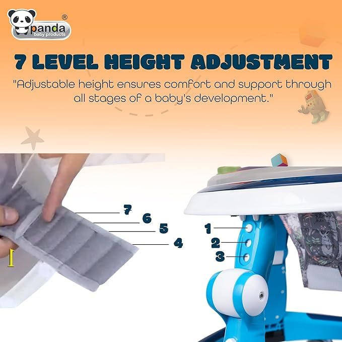 Image of Baby Walker for 6 to 24 Months | 7 Level Height Adjustment Walker with Switchable Food & Musical Toy Tray /Advanced Baby Activity Walker
