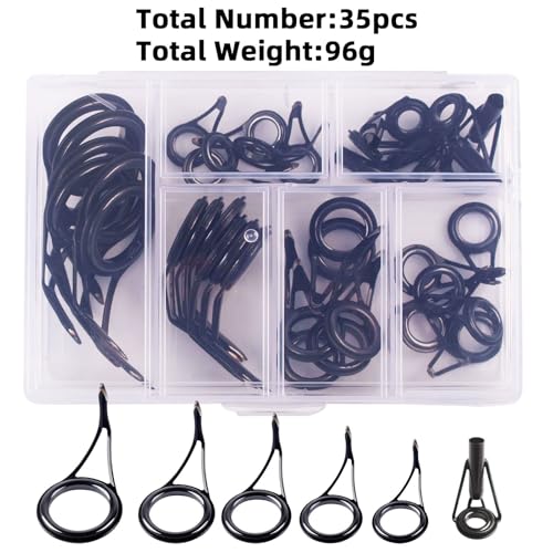 Kit 35 piezas anillas para caña de pesca con acero carbono miniatura 6
