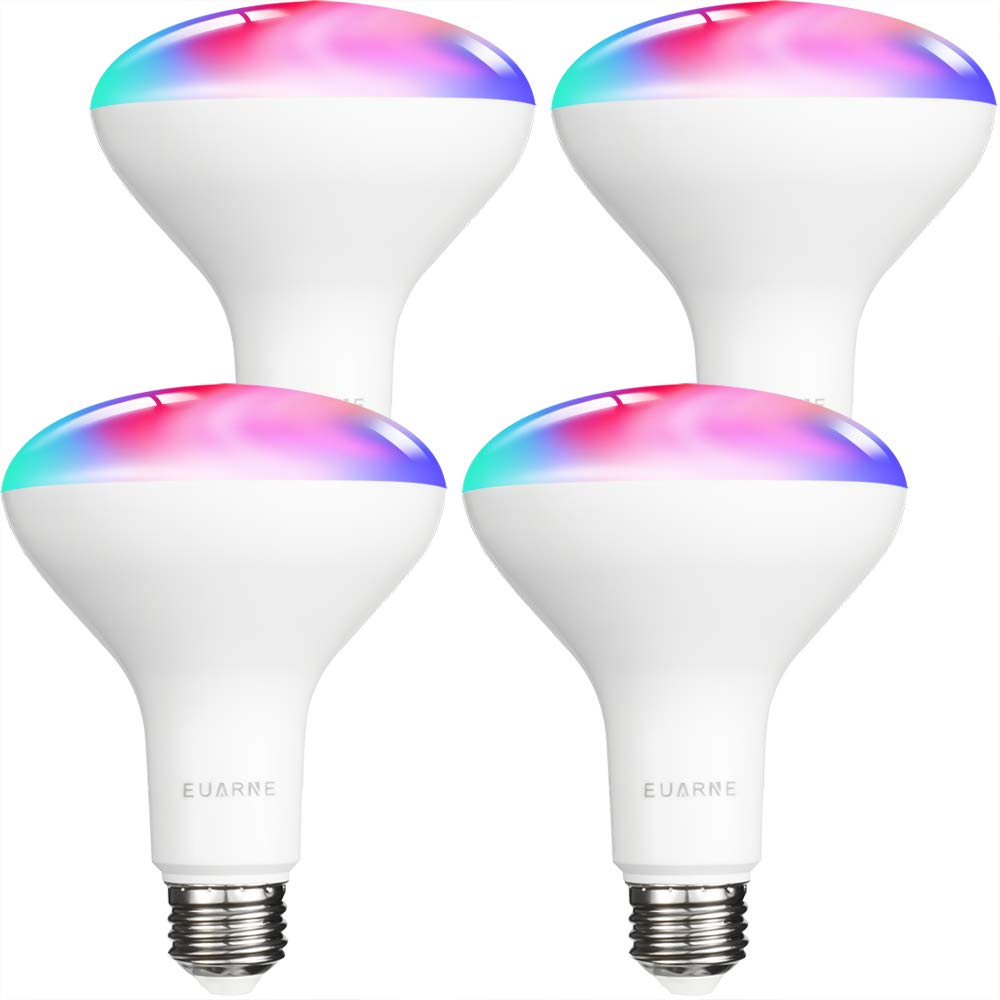 Smart Light Bulb LED E26 BR30 Screw Bulb, Compatible with Alexa, Google Home, WiFi Color Changing RGB+CW 8W Dimmable Multicolor, No Hub Required, 4 Pack, Only for 2.4GHz