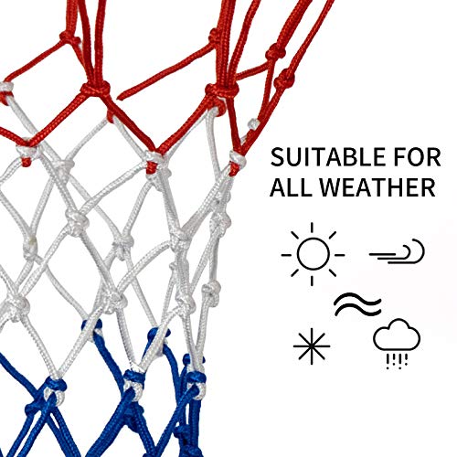 Sanung 2 Pack Heavy Basketball Net Rainproof Sunscreen, Red White Blue Bold Polyester Braided Rope, 12 Loops For Indoor Outdoor Professional Competitions #TOP2
