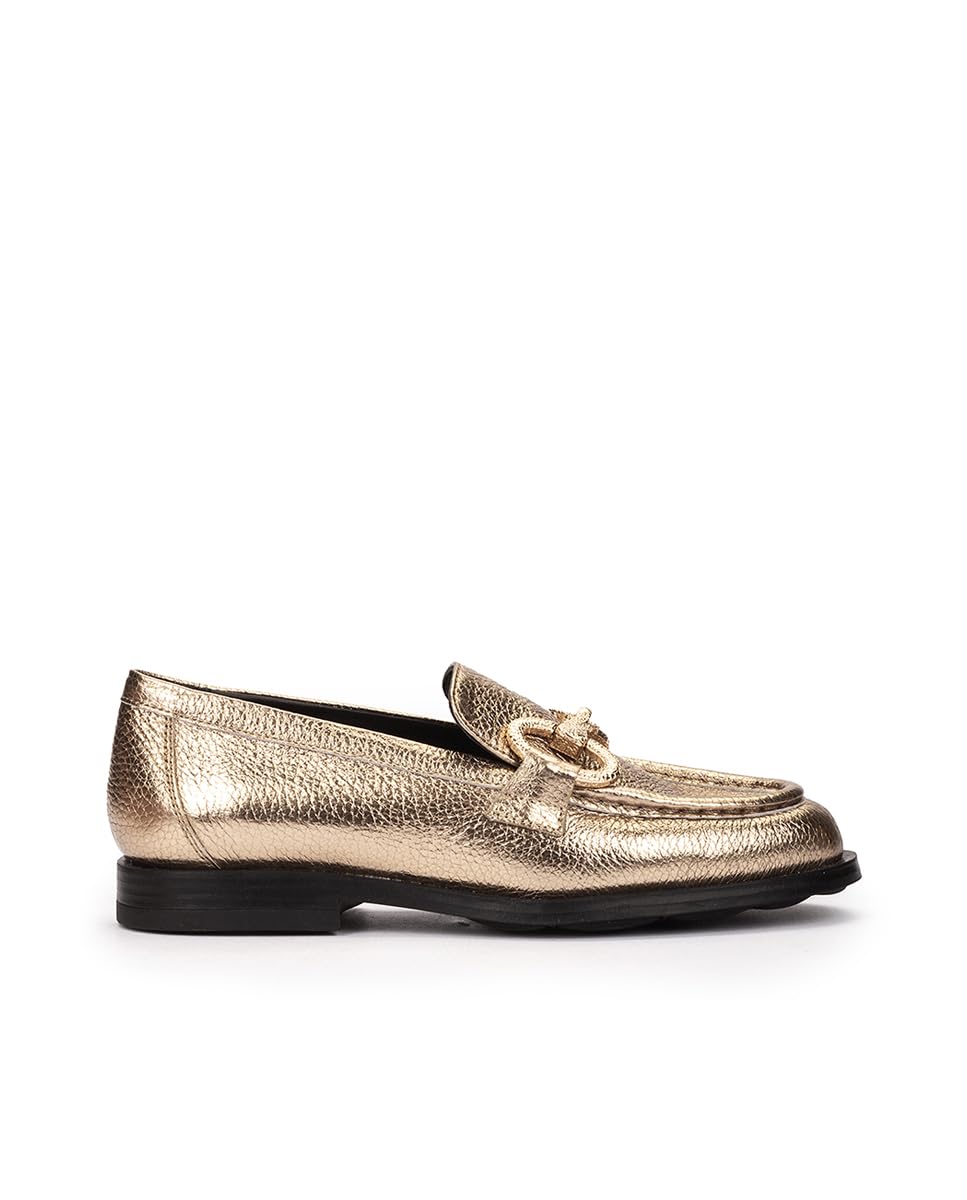 Pedro Miralles Golden Metallic Leather Loafers Model Dallas In