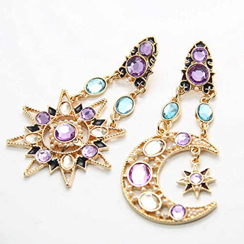 Vintage Sun Moon Earrings Crystal Drop Earrings Studs for Women3