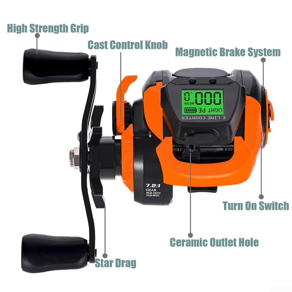 Carrete de pesca digital, carrete de pesca eléctrico con pantalla digital, rueda de cebo recargable recargable
