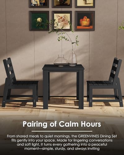 Image of GREENVINES 5PCS Patio Dining Set, HDPE Square Table & 4 Side Chairs, Black