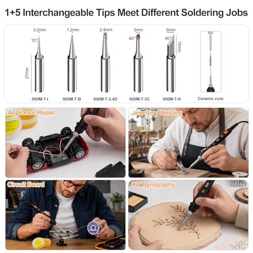 Image of Soldering Iron Kit 80W LED 356-968℉ Soldering Iron 10s Fast Heating 18-in-1 Welding Tools for Electronics Repair DIY, PCB with Flux, Solder Wire, 5 Replaceable Tips, Desoldering Pump, Stand, Tweezers