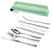 TIMGOU Portable 7 Pieces Flatware Set, Reusable 304 Stainless Steel Fork, Knife, Spoon, Chopsticks, Juice Straw, Smoothie Straw and Cleaning Brush, Durable Travel Cutlery Set-Green