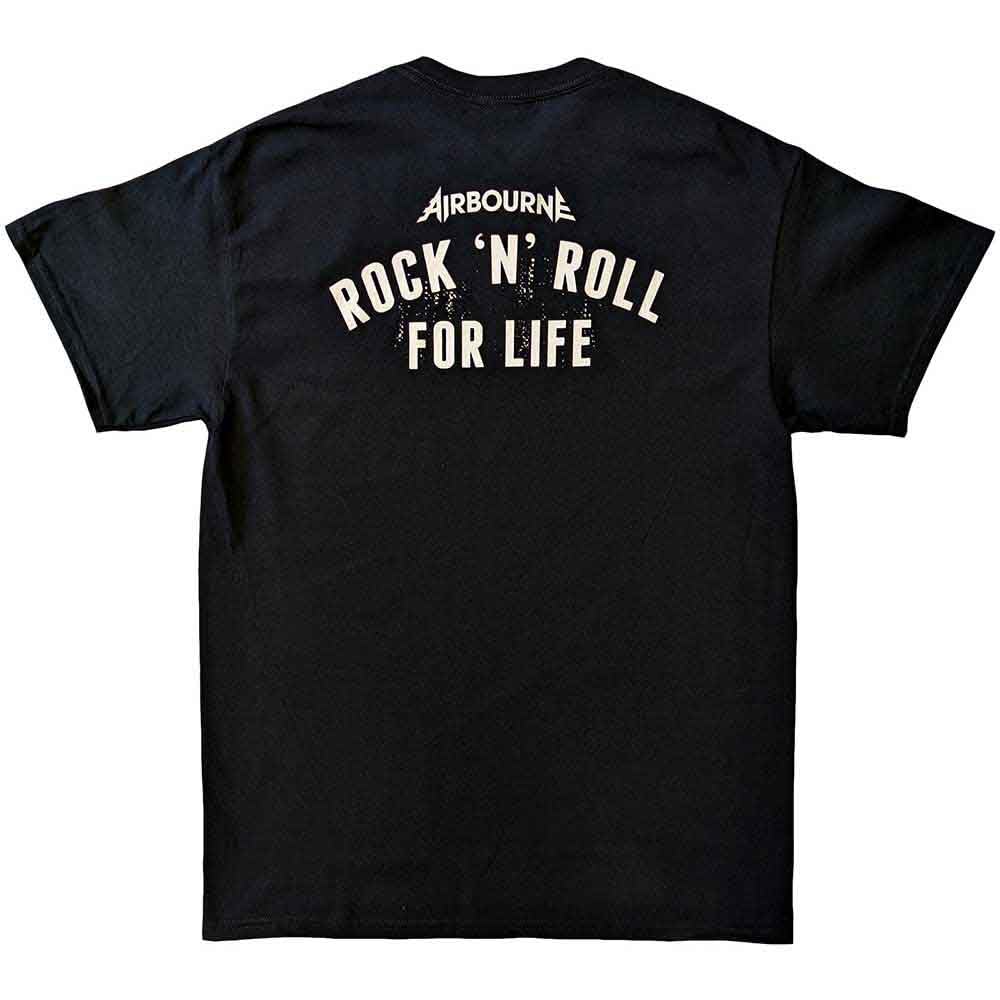 Rock Off Officially Licensed Products Men's Black Airbourne T Shirt R 'N' R Boneshaker Band Logo Official Xxl