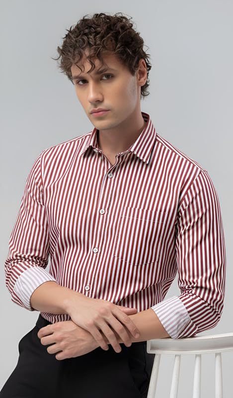 Image of U TURN Men's Casual Solid Stylish Formal Striped Shirt for Men