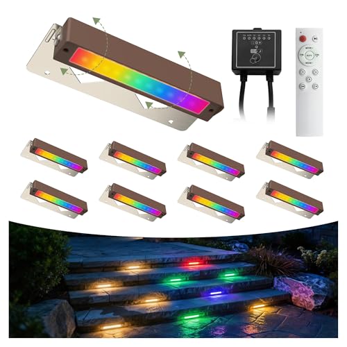 L LOHAS LED RGB Dusk to Dawn Hardscape Lighting with Transformer, 7 Inch Retaining Wall Lights with Remote Control, Color Changing Timing Landscape Deck Lights for Step Stairs Patio Wall, IP65, 8-Pack