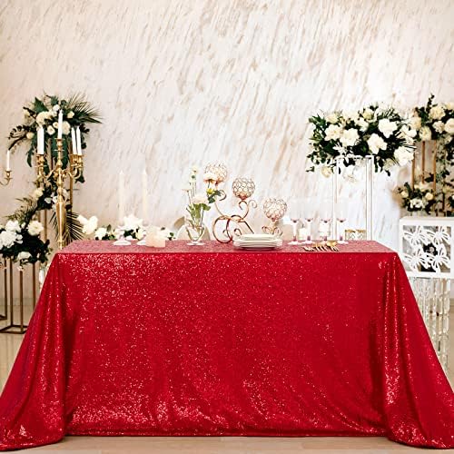 B-COOL Rectangle Sequin Tablecloth Red Table Cloth Christmas 60x102inch Seamless Wedding Red Sequin Fabric Linens Overlay for Decoration