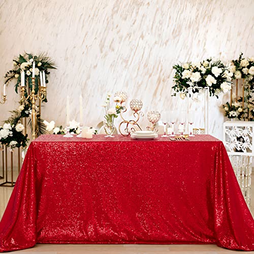B-Cool Rectangle Sequin Tablecloth Red Table Cloth Christmas 60X102Inch Seamless Wedding Red Sequin Fabric Linens Overlay For Decoration #TOP12