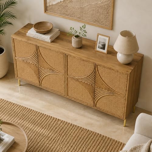 Image of The Attic Arcus Sideboard, Multipurpose Cabinet for Kitchen and Living Room Storage, Solid Mango Wood, Natural Color