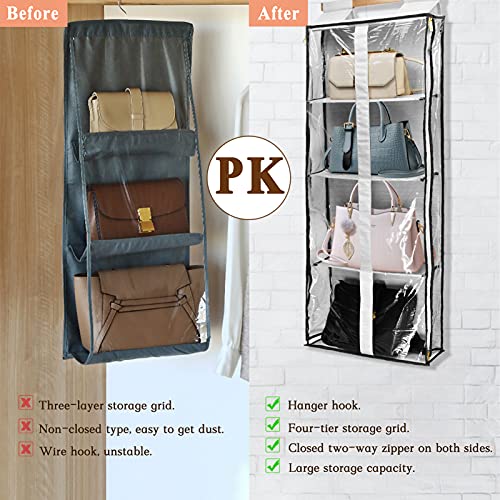 Clear Closet Hanging Handbag Organizer With Zippers, Kmotasuo Easy Access Wardrobe Tote Bag Purse Storage Holder Over The Door Space Saving Shelf Pocket For Bedrooms Living Room #TOP5