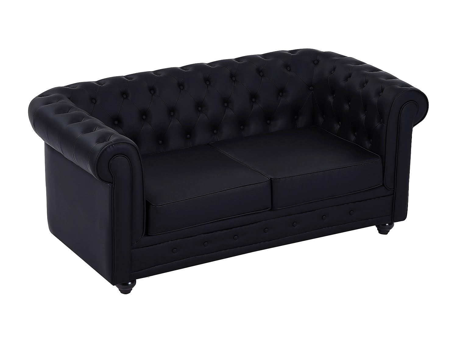 Vente-unique - Canapé 2 Places en Simili Noir Chesterfield