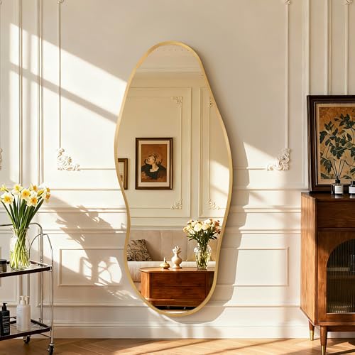 Image of Dorlicecass Mirror Full Length - Irregular Full Body Wall Mirror Hanging 55 inchx 23 inch Asymmetrical Aviation Aluminum Alloy Frame Unique for Bedroom, Living Room, Cloakroom, Entryway