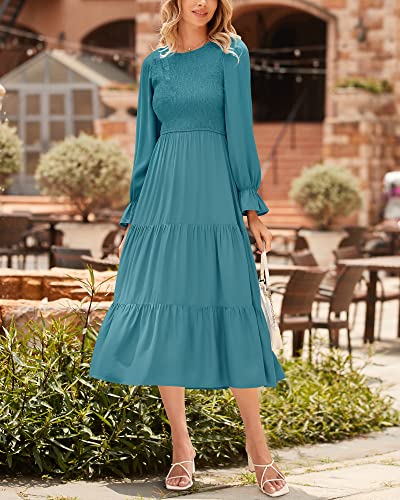 BTFBM Women Casual Long Sleeve Crew Neck Fall Dress Bohemian Relaxed Fit Floral Flowy Maxi Dresses Tiered Cocktail Dress
