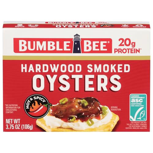 Bumble Bee Hot & Spicy Hardwood Smoked Oysters, 3.75 oz Tin - 20g Protein per Serving, Gluten Free,...