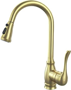 Kitchen Sink Faucet with Pull Down Sprayer, High Arc Single Handle Kitchen Faucet 2-Function 360 Swivel Stainless Steel Sink Faucet - Brushed Gold
