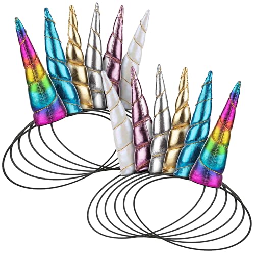 Bandeaux corne de licorne en peluche (lot de 12) multicolores pour déguisement d’anniversaire
