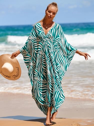 Image of IMAGEKOPE Women's Plus Size Animal Print V-Neck Batwing Kaftan Beach Dress Bathing Suit Cover-Up Loungewear