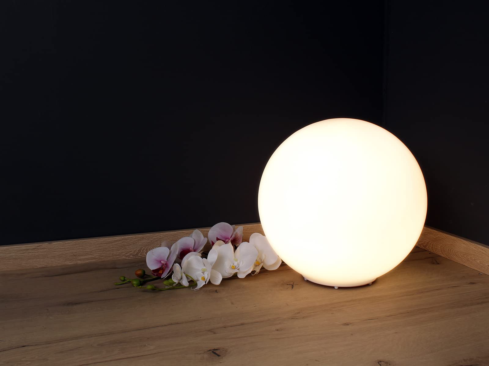 Tischleuchte Kugel - 1 flammige Bodenlampe Glaskugel Weiß satiniert Ø 35cm