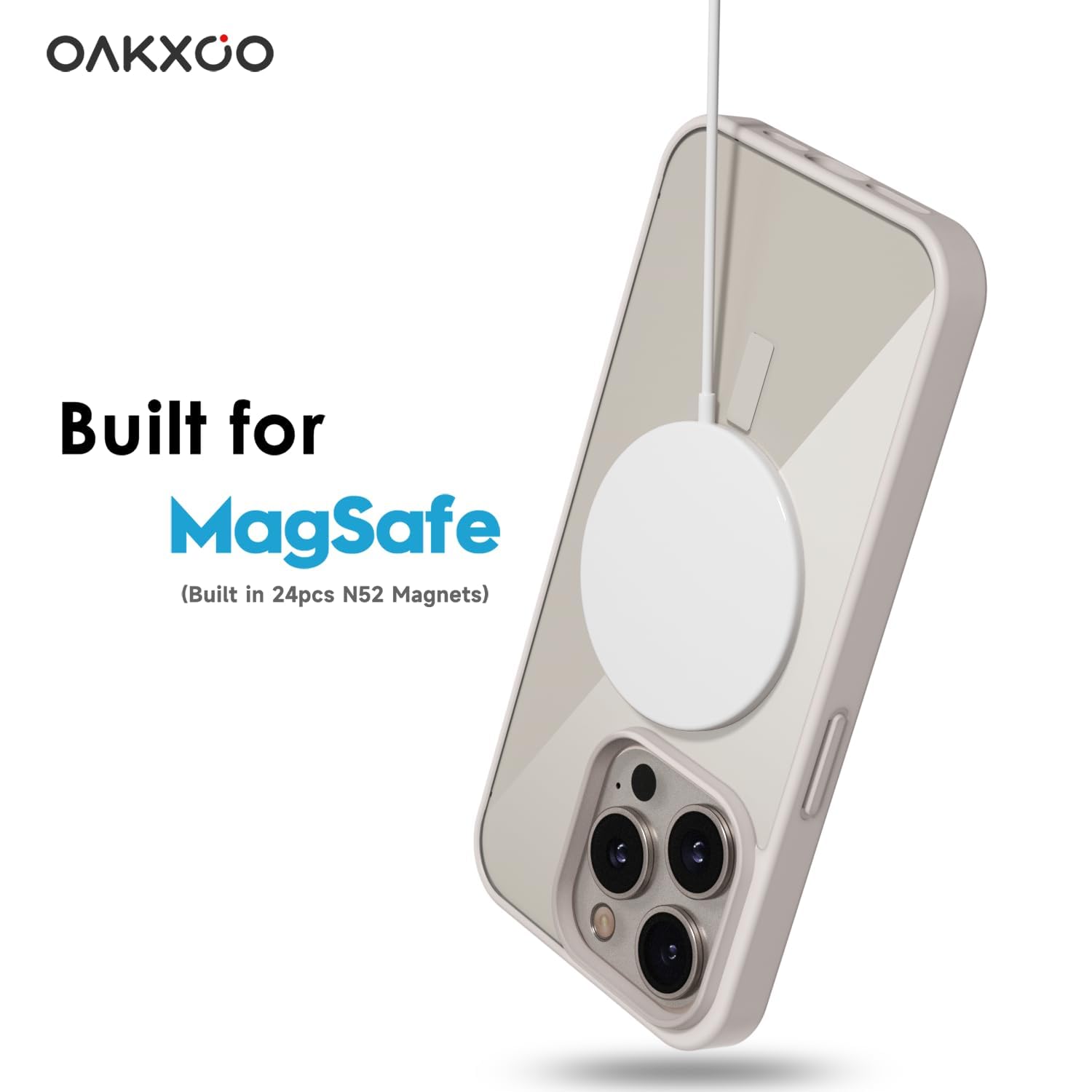 oakxco Funda magnética transparente para iPhone 15 Pro, compatible con carga Magsafe, funda protectora delgada para 15 Pro, a prueba de golpes, silicona suave TPU y policarbonato duro, gris titanio